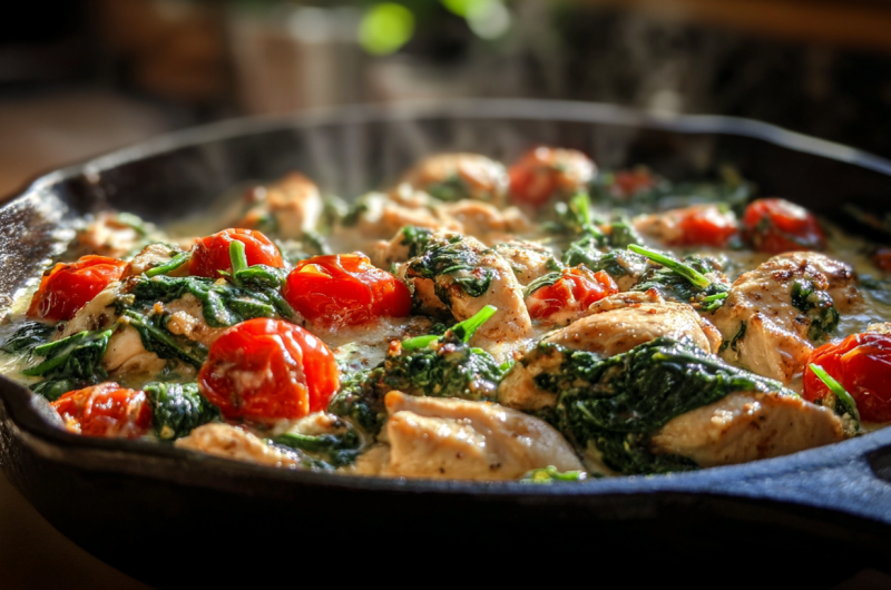 Low Carb Hähnchen-Spinat-Tomaten-Pfanne – mein schnelles Sommer-Abendessen