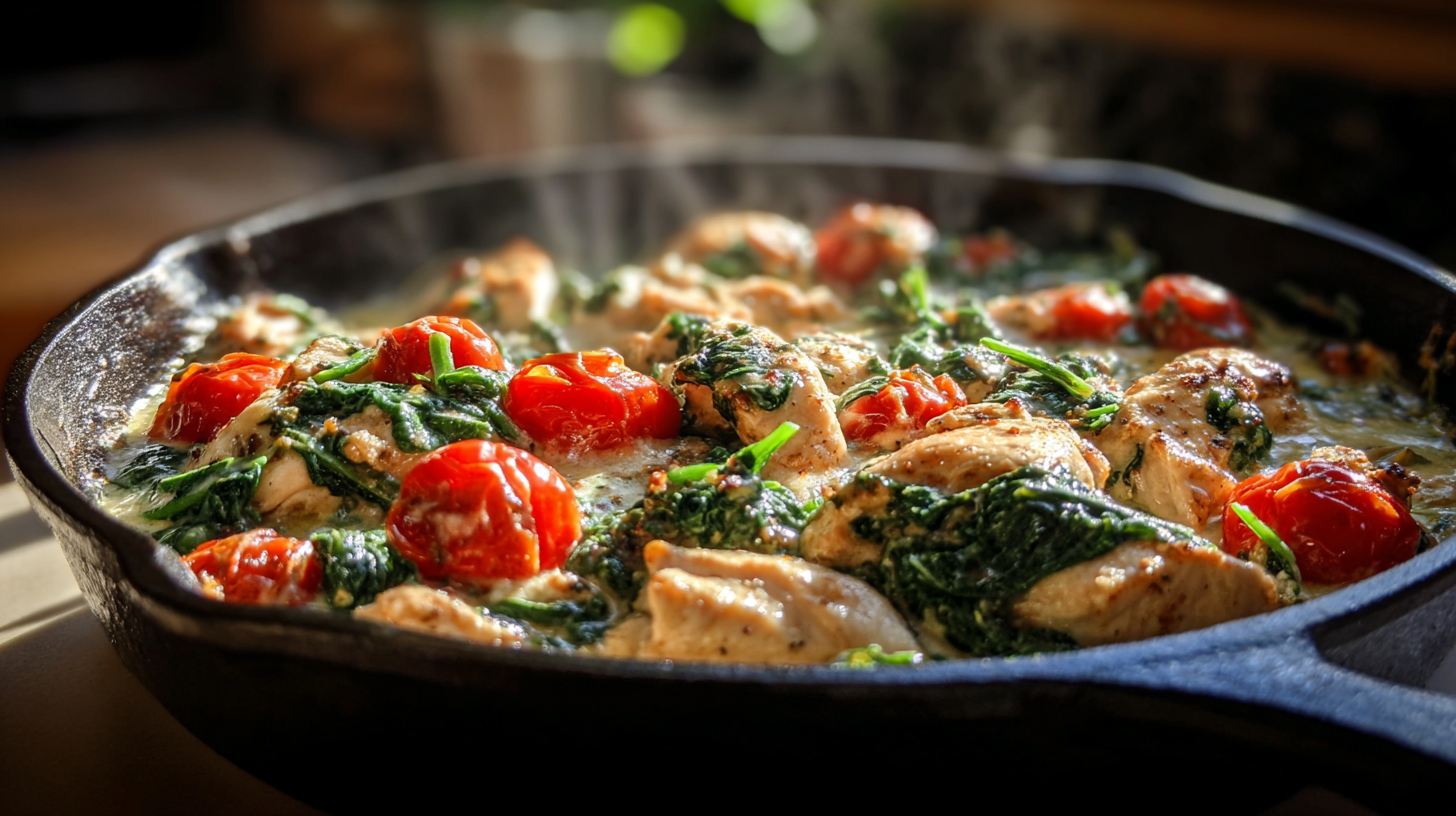 Low Carb Hähnchen-Spinat-Tomaten-Pfanne – mein schnelles Sommer-Abendessen
