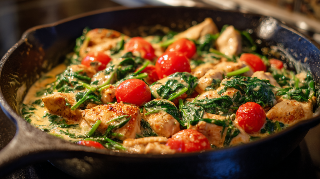 Low Carb Hähnchenpfanne mit Spinat