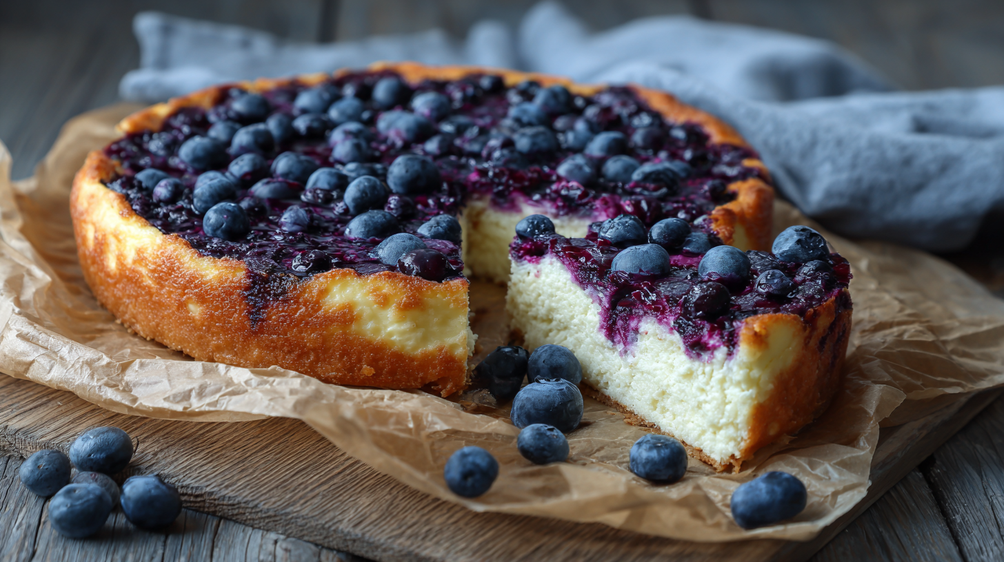 Saftiger Low Carb Käsekuchen mit Blaubeeren